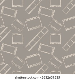 Seamless pattern with film frame prints, imprints frames on vintage grunge background.