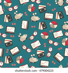 Seamless pattern with finance, accounting and auditing icons. Business economic illustration.