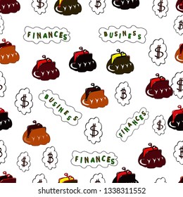 Seamless pattern finance pattern. Seamless with dollars and bitcoin on brown, black and white background. Use for logos, print products. Vector illustration.