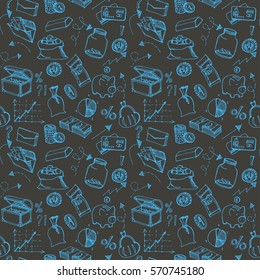 Seamless  pattern from Finance elements. Hand-drawn  background.Vector.