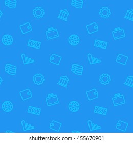 seamless pattern, finance, money, blue backgroud, vector illustration