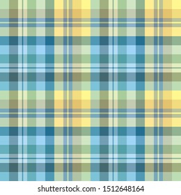 Seamless pattern in fine cozy blue, yellow and green colors for plaid, fabric, textile, clothes, tablecloth and other things. Vector image. 