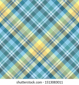 Seamless pattern in fine cozy blue, yellow and green colors for plaid, fabric, textile, clothes, tablecloth and other things. Vector image. 2