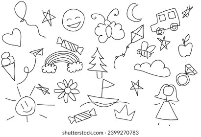 Seamless Pattern of Fingerprint Art Ideas for Kids. Colorful Paint Drawing Childish background. Doodle Various items and animals. Vector illustration