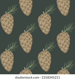 Seamless pattern fir branch with a cone