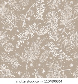 Seamless pattern and fir branches  Christmas   New Year background  Vector illustration 
