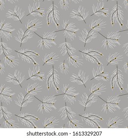 Seamless pattern of fir branches, conifer twigs.