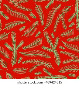 Seamless pattern with fir branches. Vector illustration. Hand drawn