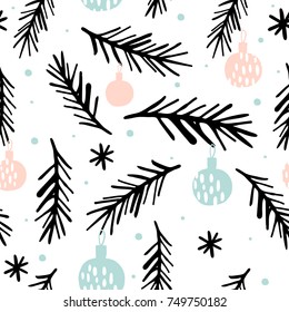 Seamless pattern with fir branches.Christmas and New Year background. Vector illustration.