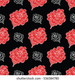 Seamless pattern with fir cones. Cute decorative design for celebrating winter holidays - Christmas and New Year. red on black