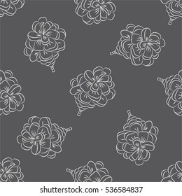 Seamless pattern with fir cones. Cute decorative design for celebrating winter holidays - Christmas and New Year. white on gray