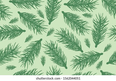 Seamless pattern of fir tree branches silhouette. Vector illustration.