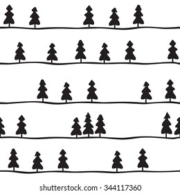 Seamless pattern with fir tree/ christmas pattern/ black and white