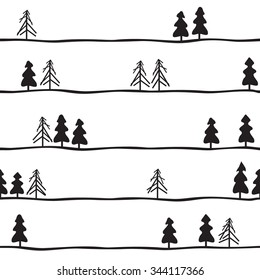 Seamless pattern with fir tree/ christmas pattern/ black and white