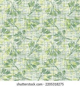 Seamless Pattern With Fir Tree Leaf Branches, Green Yellow Slub Textured Branches With Leaves Botanical Seamless Background Pattern, Tropical Leaves,stamp Leaves