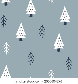 Patrón sin foco con abeto. Fondo de invierno. Ilustración vectorial dibujada por mano