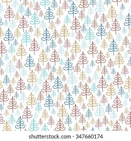 Seamless pattern with fir trees. Can be used for wallpaper, pattern fills, greeting cards, webpage backgrounds, wrapping paper, scrap booking or fabric. Vector illustration. EPS 10.