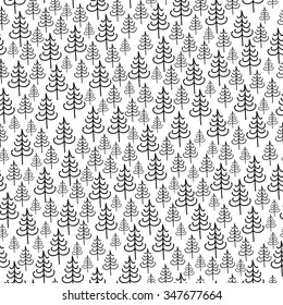 Seamless pattern with fir trees. Can be used for wallpaper, pattern fills, greeting cards, webpage backgrounds, wrapping paper, scrap booking or fabric. Vector illustration. EPS 10.