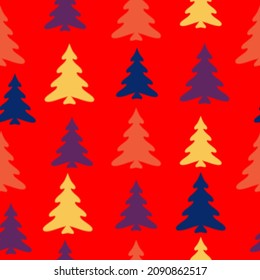 Seamless pattern with fir trees. Colorful background vector.  Doodles. Seamless colorful winter pattern on black background. Vector illustration.