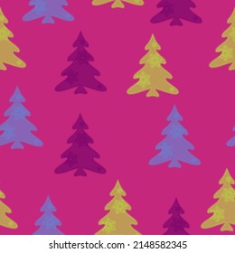 Seamless pattern with fir trees. Colorful background vector. Design illustration.  Doodles. Seamless colorful winter pattern on black background. Vector illustration.