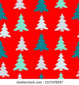 Seamless pattern with fir trees. Colorful background vector. Seamless christmas pattern with christmas trees, bows, snowflakes on colored background
