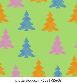 Seamless pattern with fir trees. Colorful background vector. Design illustration.  Doodles. Seamless colorful winter pattern on black background. Vector illustration.