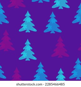 Seamless pattern with fir trees. Colorful background vector. Design illustration.  Doodles. Seamless colorful winter pattern on black background. Vector illustration.