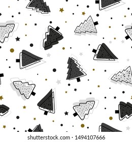 Seamless pattern with fir trees, snow. Seamless Christmas pattern. Idea for gift paper, wrapping paper, decorative wallpaper, good for printing