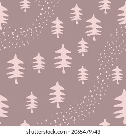 Seamless pattern of fir trees and snow on a colored background for New Year's design