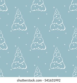 Seamless pattern  with fir trees. Winter time.  Vector illustration.