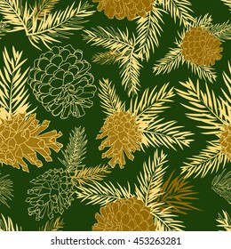 Seamless pattern with fir-cone. Christmas tree ornament Vector illustrations