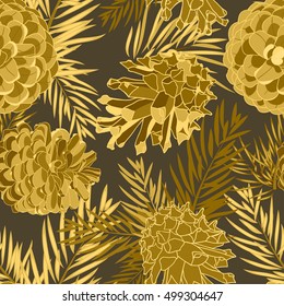 Seamless pattern with fir-cone. Christmas tree ornament Vector illustrations