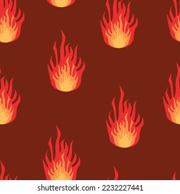Seamless pattern with FIRE. Colorful vector illustration on a white background.