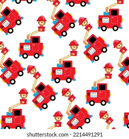Seamless pattern with fire engines perfect for wrapping paper