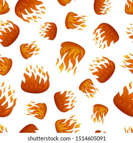 Seamless pattern with fire flame on white background. Vector illustration.
