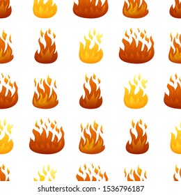 Seamless pattern with fire flame on white background. Vector illustration.