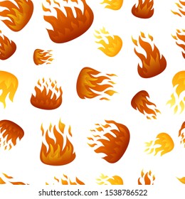 Seamless pattern with fire flame on white background. Vector illustration.