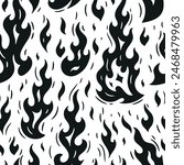Seamless Pattern of Fire Flames. Campfire. Bonfire Hand drawn. Not AI. Black and White Vector illustration