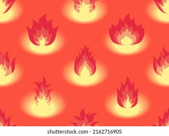 Seamless pattern with fire icons. Flame in a flat style. Red blaze design for print, banners and wrapping paper. Vector illustration