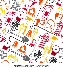 Seamless pattern with firefighting items. Fire protection equipment.