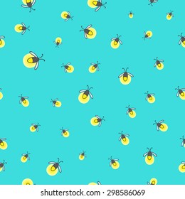 Seamless pattern with fireflies, vector illustration