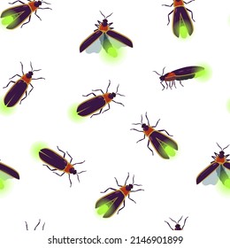 Seamless pattern with firefly beetle flying with different angles for textile and design.