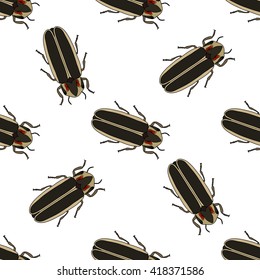 Seamless pattern with firefly beetle Lampyridae. photinus pyralis.firefly .Vector