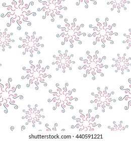 Seamless Pattern firework for Independence Day of USA, Wallpaper for American Holidays. Vector Illustration. Curls On a white background