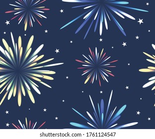 Patrón sin foco con fuegos artificiales en el cielo nocturno