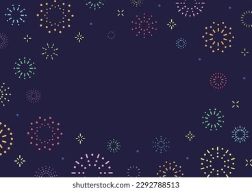 Seamless pattern with fireworks on a blue background. Vector illustration. Fireworks background material with copy space.