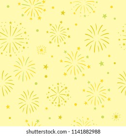 Seamless pattern of fireworks and stars