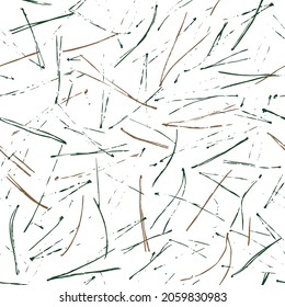 Seamless pattern with fir-needles silhouettes, small specks. Grunge texture. Nature graphic background. Perfect for eco goods decoration