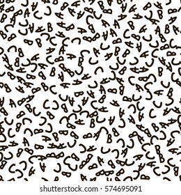 Seamless pattern of the first letters of the Latin alphabet. Vector illustration for packaging, furniture and interior design in the style of Memphis