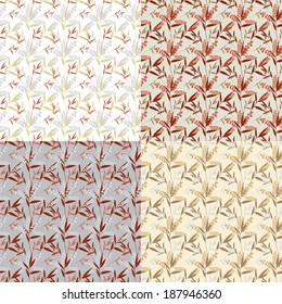 Seamless pattern first spring grass. Grass and circles. Set of four color options. Vector 